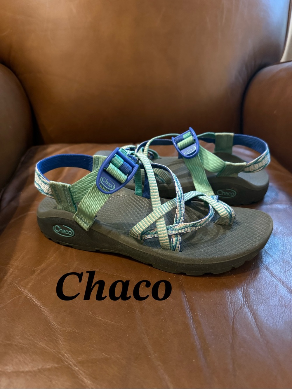 Women’s Chaco Strappy Outdoor Sandals in Green & Blue